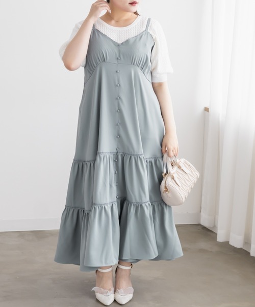 CLETTE(クレット)の「CLETTEオリジナルレース使いティアードキャミワンピース(ワンピース・レディース・チャコールグレー/ブルー/グレイッシュベージュ・4L/3L/LL)」の11枚目の写真