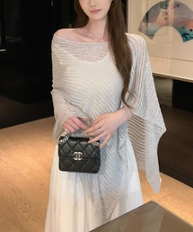 透かし編み 不規則ヘム ドルマンスリーブ ニットトップス
