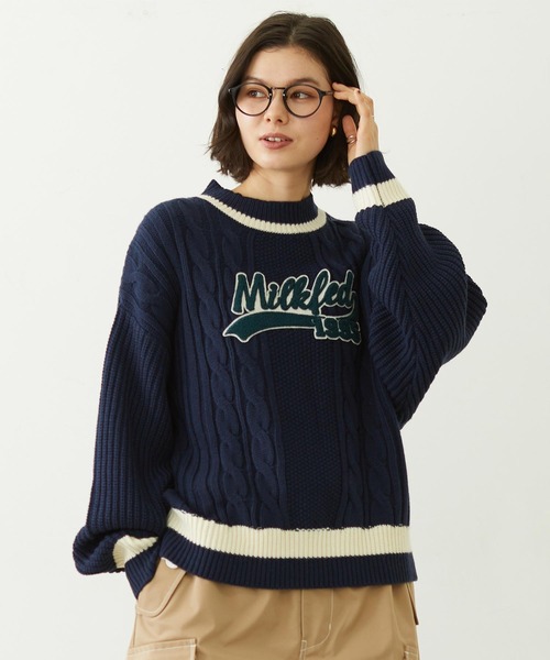 MILKFED.(ミルクフェド)の「CRICKET KNIT PATCH TOP(ニット/セーター・レディース・レッド/オフホワイト/ネイビー・ONE SIZE)」の3枚目の写真