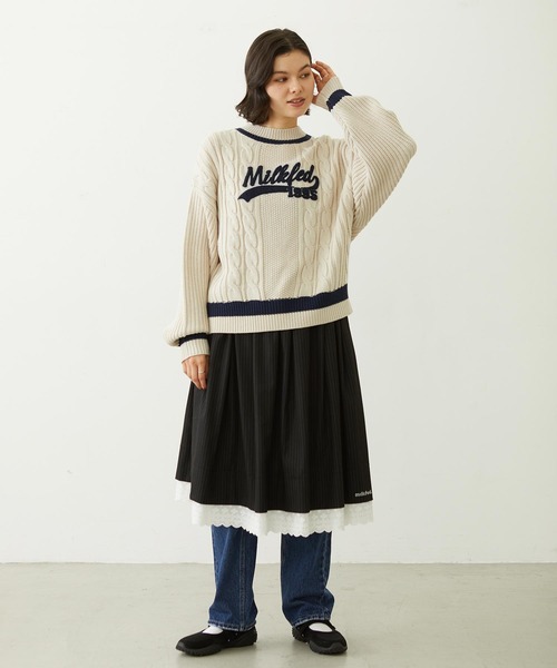 MILKFED.(ミルクフェド)の「CRICKET KNIT PATCH TOP(ニット/セーター・レディース・レッド/オフホワイト/ネイビー・ONE SIZE)」の22枚目の写真