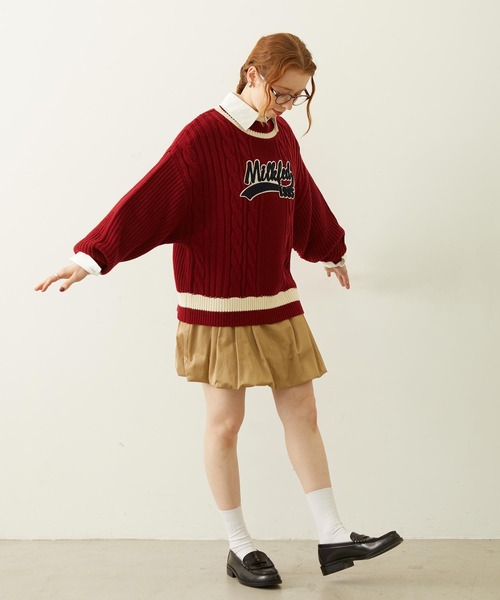 MILKFED.(ミルクフェド)の「CRICKET KNIT PATCH TOP(ニット/セーター・レディース・レッド/オフホワイト/ネイビー・ONE SIZE)」の9枚目の写真
