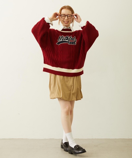 MILKFED.(ミルクフェド)の「CRICKET KNIT PATCH TOP(ニット/セーター・レディース・レッド/オフホワイト/ネイビー・ONE SIZE)」の11枚目の写真