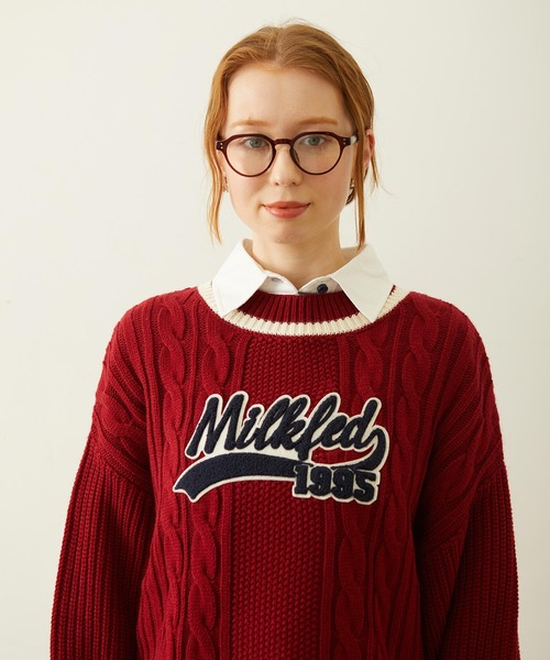 MILKFED.(ミルクフェド)の「CRICKET KNIT PATCH TOP(ニット/セーター・レディース・レッド/オフホワイト/ネイビー・ONE SIZE)」の7枚目の写真
