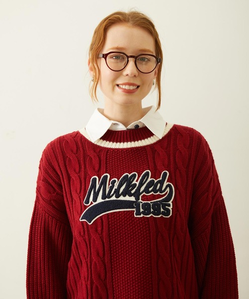 MILKFED.(ミルクフェド)の「CRICKET KNIT PATCH TOP(ニット/セーター・レディース・レッド/オフホワイト/ネイビー・ONE SIZE)」の8枚目の写真