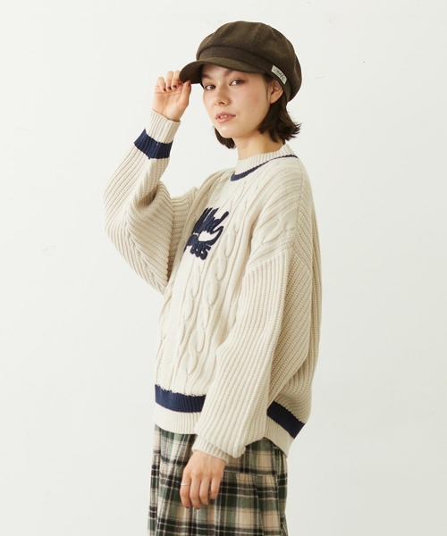 MILKFED.(ミルクフェド)の「CRICKET KNIT PATCH TOP(ニット/セーター・レディース・レッド/オフホワイト/ネイビー・ONE SIZE)」の15枚目の写真