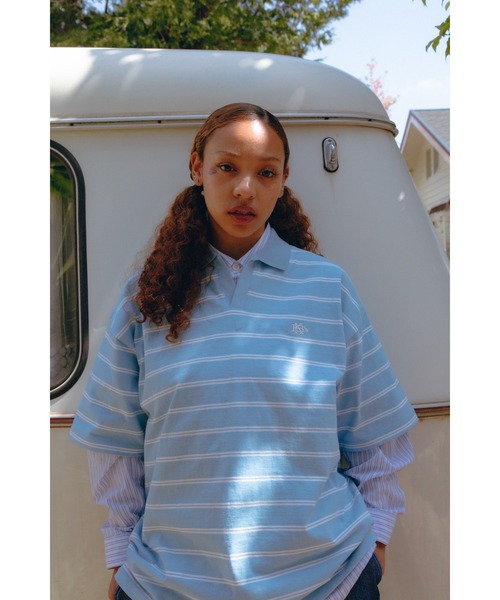 KEBOZ(ケボズ)の「EFG BORDER SKIPPER S/S POLO(ポロシャツ・メンズ・ブラウン/ホワイト/ネイビー/ブルー・L/M/XL)」の2枚目の写真