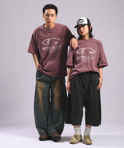 RAGEBLUE(レイジブルー)の「Pigment Damage Logo T-Shirt/ピグメント加工ダメージロゴTシャツ(Tシャツ/カットソー・メンズ・ブラック/レッド/ライトグレー・MEDIUM/LARGE)」の4枚目の写真