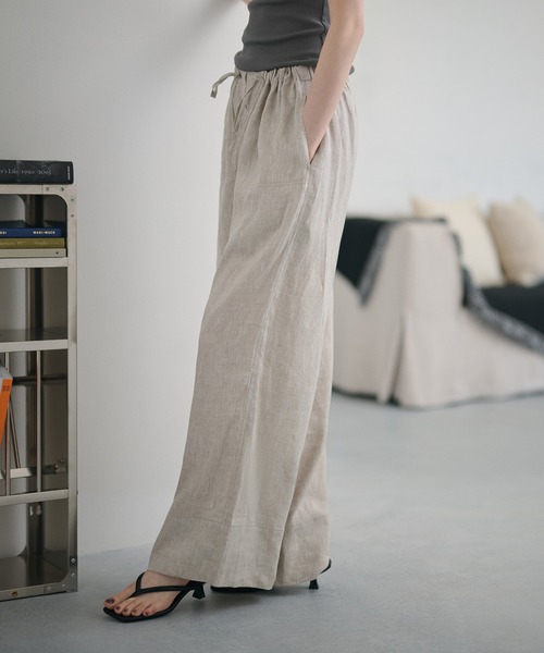 LAULEN（ローレン）の「linen relax pants /リネンリラックスパンツ（その他パンツ・レディース・アイボリー/ブルー/グレー・FREE）」の4枚目の写真