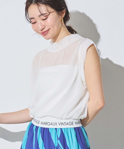 Gready Brilliant(グレディブリリアン)の「シアーモックネックタンク(タンクトップ・レディース・オフホワイト/ブラック・FREE)」の1枚目の写真