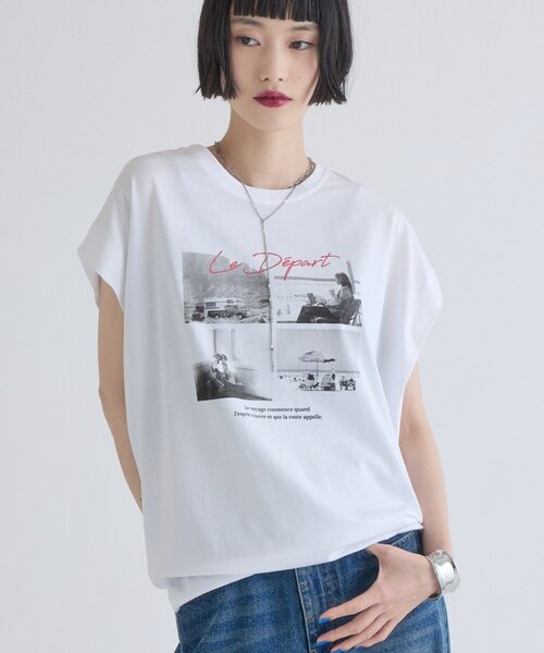 Lui's(ルイス)の「シルケットフォトフレンチスリーブT(Tシャツ/カットソー・レディース・オフホワイト/ブラック/チャコールグレー・FREE)」の18枚目の写真