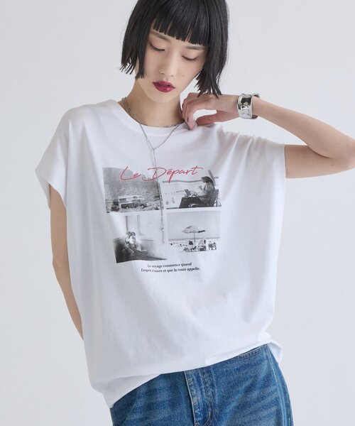 Lui's(ルイス)の「シルケットフォトフレンチスリーブT(Tシャツ/カットソー・レディース・オフホワイト/ブラック/チャコールグレー・FREE)」の19枚目の写真