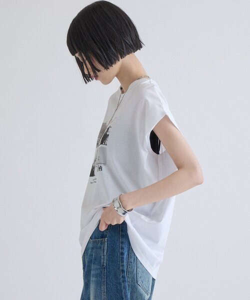 Lui's(ルイス)の「シルケットフォトフレンチスリーブT(Tシャツ/カットソー・レディース・オフホワイト/ブラック/チャコールグレー・FREE)」の21枚目の写真
