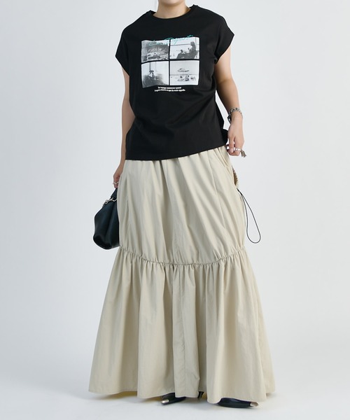 Lui's(ルイス)の「シルケットフォトフレンチスリーブT(Tシャツ/カットソー・レディース・オフホワイト/ブラック/チャコールグレー・FREE)」の4枚目の写真