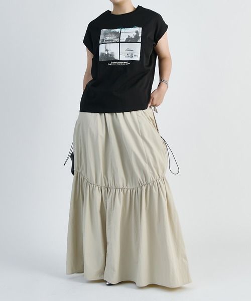 Lui's(ルイス)の「シルケットフォトフレンチスリーブT(Tシャツ/カットソー・レディース・オフホワイト/ブラック/チャコールグレー・FREE)」の5枚目の写真