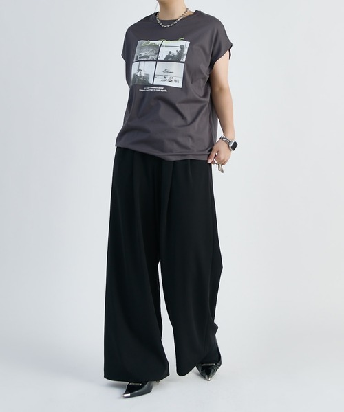Lui's(ルイス)の「シルケットフォトフレンチスリーブT(Tシャツ/カットソー・レディース・オフホワイト/ブラック/チャコールグレー・FREE)」の14枚目の写真