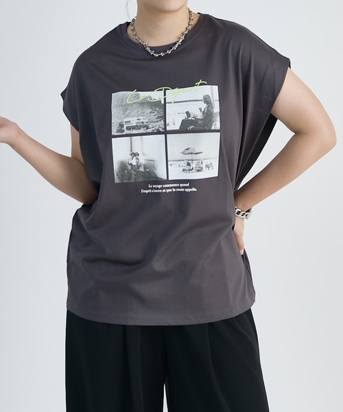 Lui's(ルイス)の「シルケットフォトフレンチスリーブT(Tシャツ/カットソー・レディース・オフホワイト/ブラック/チャコールグレー・FREE)」の8枚目の写真