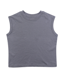 シンプル 袖なしTシャツ-グレイッシュブルー