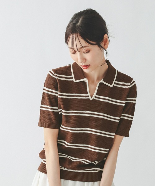 GLOBAL WORK（グローバルワーク）の「クロシェ風スキッパープルオーバー/665840（ニット/セーター・レディース・ブラウン系その他7/オフホワイト・MEDIUM/LARGE）」の2枚目の写真