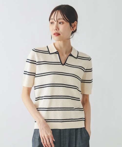 GLOBAL WORK（グローバルワーク）の「クロシェ風スキッパープルオーバー/665840（ニット/セーター・レディース・ブラウン系その他7/オフホワイト・MEDIUM/LARGE）」の5枚目の写真