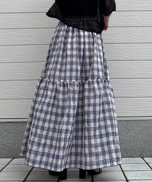 Q(キュー)の「チェック柄ティアードスカート(スカート・レディース・ネイビー系/イエロー系その他・MEDIUM)」の21枚目の写真