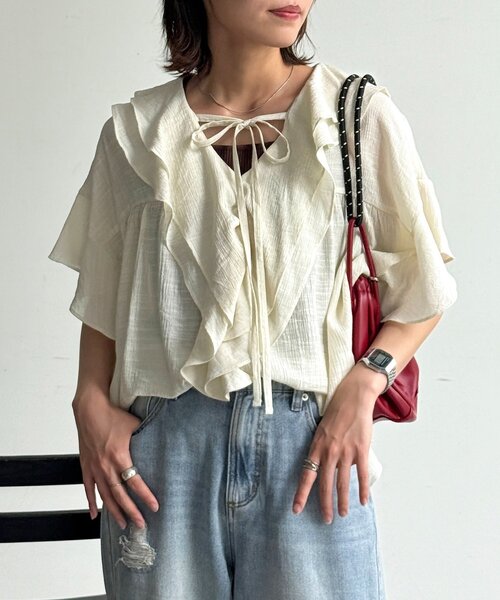 CPCM(シーピーシーエム)の「ネックフリル半袖ブラウス(シャツ/ブラウス・レディース・ブルー/ブラック/ホワイト・FREE)」の18枚目の写真