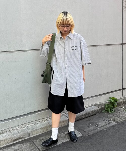CIAOPANIC TYPY（チャオパニックティピー）の「【UNISEX】ストライプ柄刺繍オーバーシャツ（シャツ/ブラウス・レディース・ベージュ/ブルー/ブラック・ONE SIZE）」の15枚目の写真
