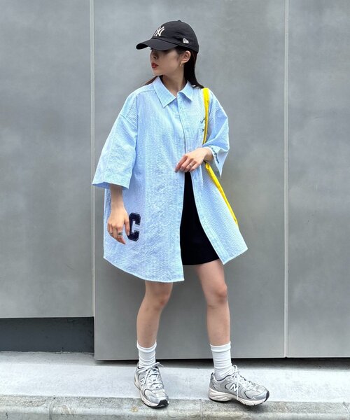 CIAOPANIC TYPY（チャオパニックティピー）の「【UNISEX】ストライプ柄刺繍オーバーシャツ（シャツ/ブラウス・レディース・ベージュ/ブルー/ブラック・ONE SIZE）」の18枚目の写真