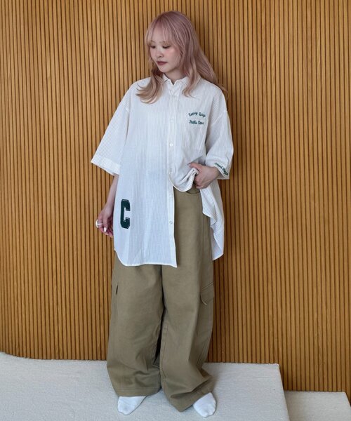 CIAOPANIC TYPY（チャオパニックティピー）の「【UNISEX】ストライプ柄刺繍オーバーシャツ（シャツ/ブラウス・レディース・ベージュ/ブルー/ブラック・ONE SIZE）」の22枚目の写真