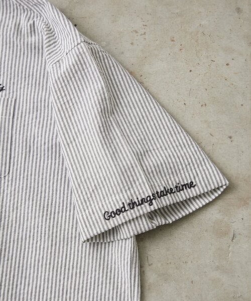 CIAOPANIC TYPY(チャオパニックティピー)の「【UNISEX】ストライプ柄刺繍オーバーシャツ(シャツ/ブラウス・レディース・ベージュ/ブルー/ブラック・ONE SIZE)」の7枚目の写真
