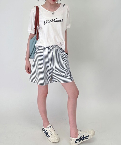 DAY CLOSET(デイ クローゼット)の「【くしゅっと涼し気シボ加工/ゴム&紐調節可】ストライプ柄 ルーム ショートパンツ レディース(ルームウェア/パジャマ・レディース・グリーン/カーキ/ブルー/レッド/ブラウン/ブラック・M/L)」の21枚目の写真