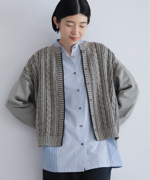 NOMBRE IMPAIR(ノンブルアンペール)の「【予約】ケーブル×裏毛コンビ ショートカーディガン(カーディガン/ボレロ・レディース・ベージュ/グレー・FREE)」の9枚目の写真