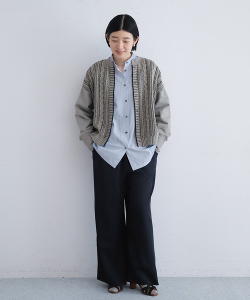 NOMBRE IMPAIR(ノンブルアンペール)の「【予約】ケーブル×裏毛コンビ ショートカーディガン(カーディガン/ボレロ・レディース・ベージュ/グレー・FREE)」の3枚目の写真