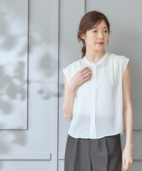 12Twelve Agenda（トゥエルブ　アジェンダ）の「シアーシャツインナー付プルオーバー（Tシャツ/カットソー・レディース・オフホワイト/ブラック/ブラウン・M）」の8枚目の写真