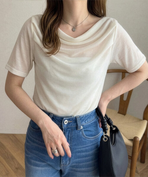 KOBE LETTUCE(コウベレタス)の「ドレープシアートップス(Tシャツ/カットソー・レディース・オフホワイト/モカ/ブラック/イエロー/チャコール/ホワイト系その他/ベージュ系その他・M)」の2枚目の写真