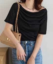 Tシャツ/カットソー（ブラック/黒色系・オフショルダー）ファッション
