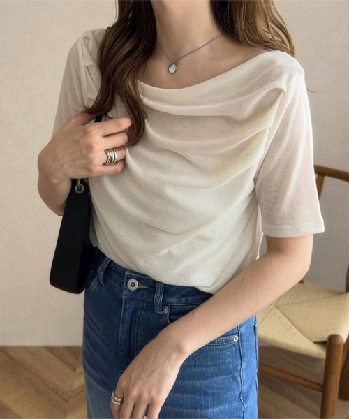 KOBE LETTUCE(コウベレタス)の「ドレープシアートップス(Tシャツ/カットソー・レディース・オフホワイト/モカ/ブラック/イエロー/チャコール/ホワイト系その他/ベージュ系その他・M)」の8枚目の写真