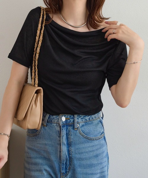 KOBE LETTUCE(コウベレタス)の「ドレープシアートップス(Tシャツ/カットソー・レディース・オフホワイト/モカ/ブラック/イエロー/チャコール/ホワイト系その他/ベージュ系その他・M)」の9枚目の写真