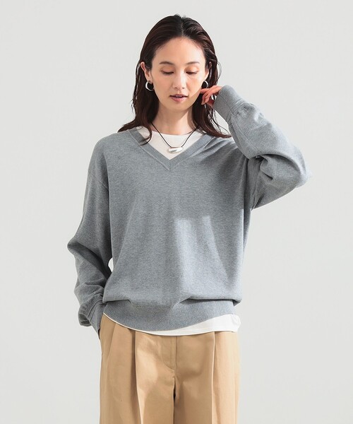 Demi-Luxe BEAMS(デミルクス ビームス)の「コットンウール Vネック ニット(ニット/セーター・レディース・ブラック/グレー・ONE SIZE)」の2枚目の写真