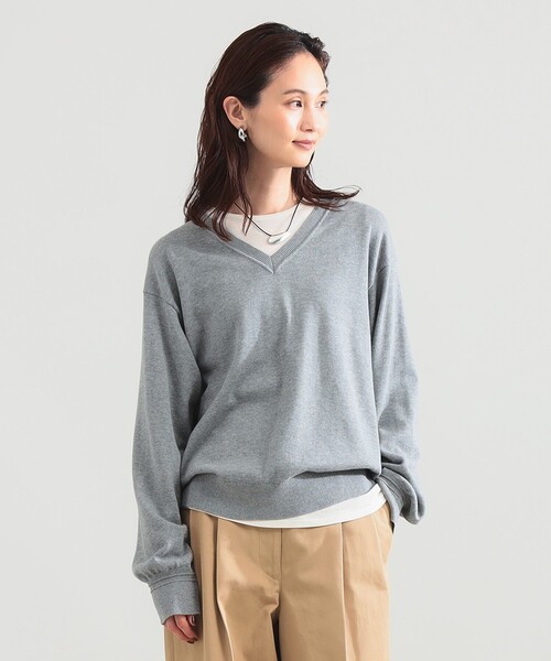 Demi-Luxe BEAMS(デミルクス ビームス)の「コットンウール Vネック ニット(ニット/セーター・レディース・ブラック/グレー・ONE SIZE)」の7枚目の写真