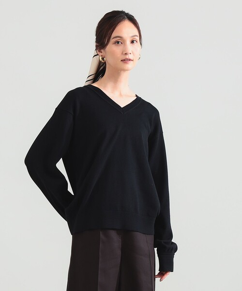 Demi-Luxe BEAMS(デミルクス ビームス)の「コットンウール Vネック ニット(ニット/セーター・レディース・ブラック/グレー・ONE SIZE)」の11枚目の写真