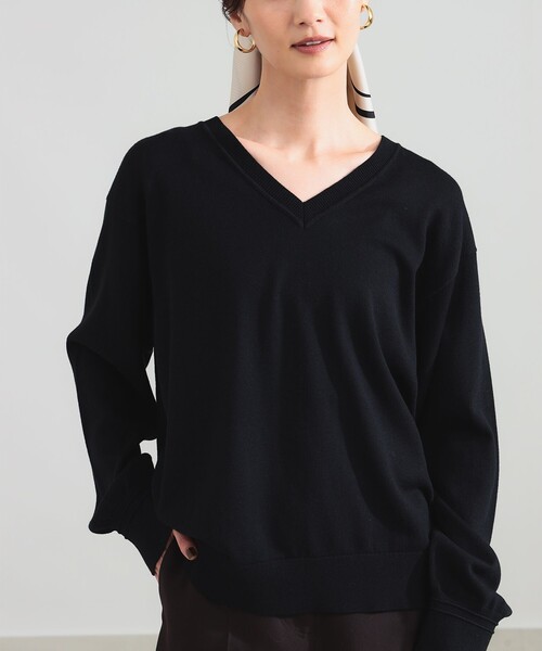Demi-Luxe BEAMS(デミルクス ビームス)の「コットンウール Vネック ニット(ニット/セーター・レディース・ブラック/グレー・ONE SIZE)」の12枚目の写真