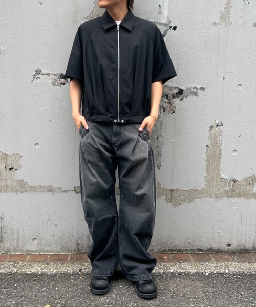 CONZ（コンズ）の「summer baloon short sleeve shirts/シャツブルゾン/ジップシャツ/バルーンシルエット/セットアップ/夏服/NVRFRGT（シャツ/ブラウス・メンズ・チャコールグレー/ブラック・1/3/2）」の19枚目の写真