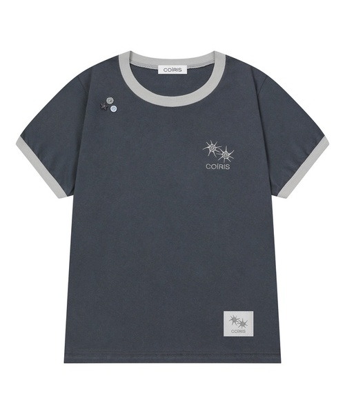 COIRIS（コイリス）の「モレンテボタンリンガー半袖Tシャツ（2カラー）（Tシャツ/カットソー・レディース・チャコールグレー/ネイビー・FREE）」の2枚目の写真
