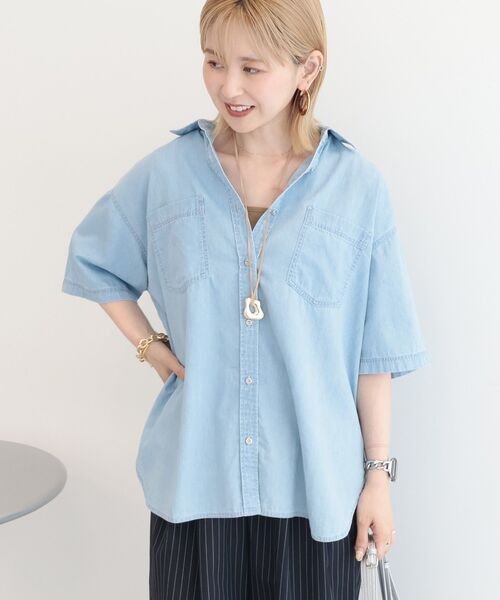 AMERICAN HOLIC(アメリカンホリック)の「Wポケット半袖デニムシャツ(シャツ/ブラウス・レディース・インディゴブルー/ライトインディゴブルー・L/M)」の22枚目の写真