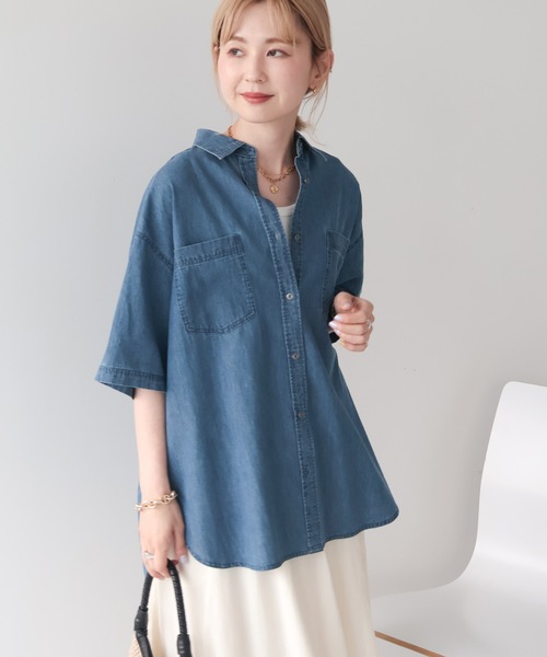 AMERICAN HOLIC(アメリカンホリック)の「Wポケット半袖デニムシャツ(シャツ/ブラウス・レディース・インディゴブルー/ライトインディゴブルー・L/M)」の12枚目の写真