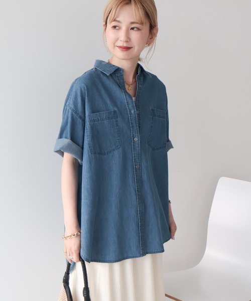 AMERICAN HOLIC(アメリカンホリック)の「Wポケット半袖デニムシャツ(シャツ/ブラウス・レディース・インディゴブルー/ライトインディゴブルー・L/M)」の15枚目の写真