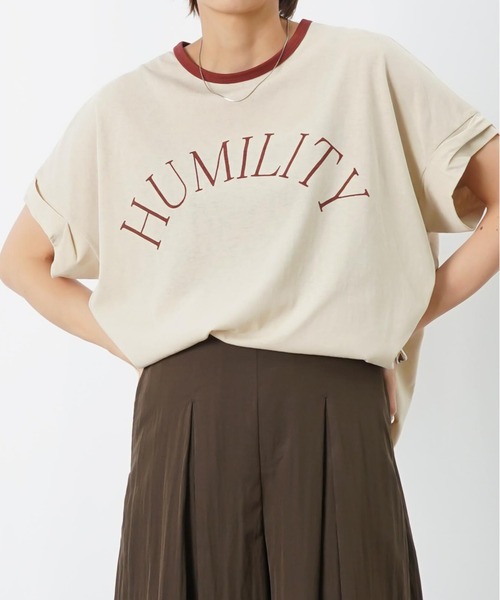LUCA/LADY LUCK LUCA（ルカ/レディラックルカ）の「LC/LLL ビンテージスラブNECK配色ロゴT/リンガーTシャツ（Tシャツ/カットソー・レディース・オフホワイト/ブラウン/ベージュ・FREE）」の3枚目の写真