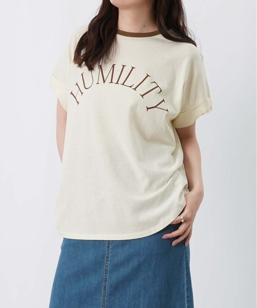 LUCA/LADY LUCK LUCA（ルカ/レディラックルカ）の「LC/LLL ビンテージスラブNECK配色ロゴT/リンガーTシャツ（Tシャツ/カットソー・レディース・オフホワイト/ブラウン/ベージュ・FREE）」の7枚目の写真