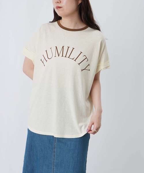 LUCA/LADY LUCK LUCA（ルカ/レディラックルカ）の「LC/LLL ビンテージスラブNECK配色ロゴT/リンガーTシャツ（Tシャツ/カットソー・レディース・オフホワイト/ブラウン/ベージュ・FREE）」の4枚目の写真