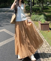 リネン混 ギャザー アシンメトリー フレアスカート